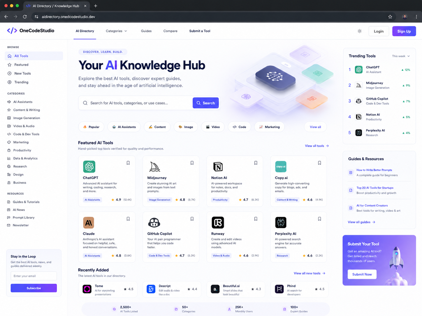 OneCodeStudio AI Directory and Knowledge Hub demo